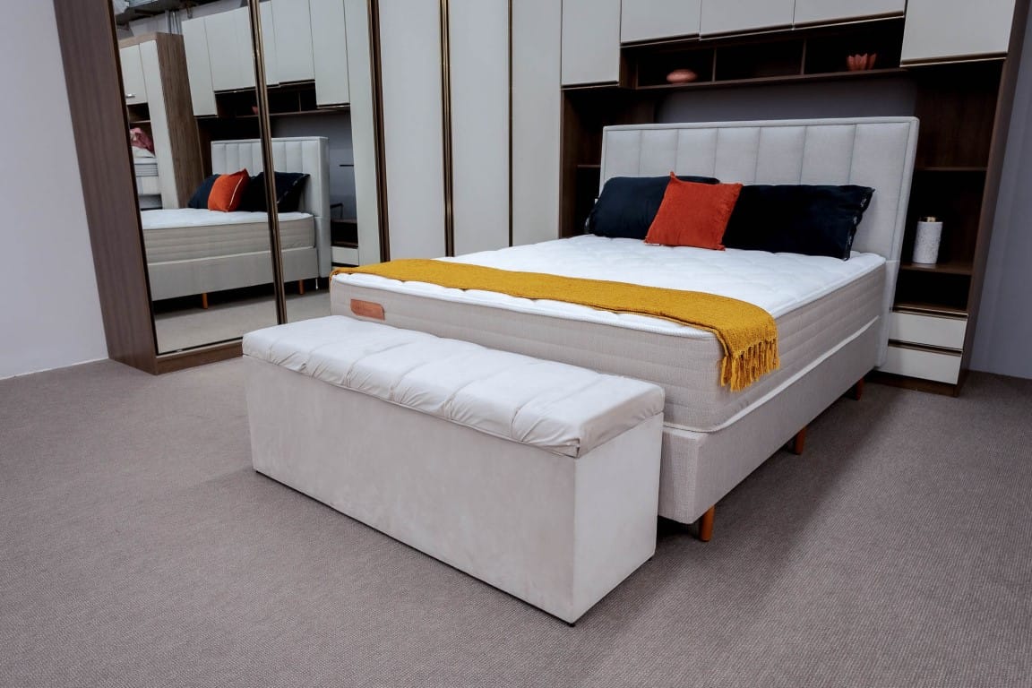 colchão premium lançamento ciello moveis verona conjunto box tecido linho ambientado colchão premium lançamento ciello moveis verona conjunto box tecido linho ambientado